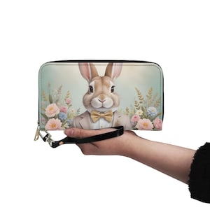 Carteira Playboy Rabbit Pastel Couro Vegano Carteira Bonita Carteira de Couro Vegano Carteira Feminina com Zíper e Vários Bolsos Ideia Única para Presente