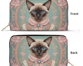Siamese Cat Wallet Vegan Leather Cute Wallet Vegan Leather Wallet Zip Around Women Wallet Cute Multi Pocket Unique Gift Idea