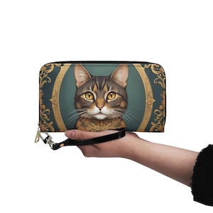 Portefeuille chat royal en cuir végétalien mignon portefeuille en cuir végétalien portefeuille zippé pour femme mignon multi-poches Idée cadeau unique
