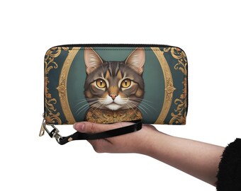 Royal Cat Wallet Vegan Leather Cute Wallet Vegan Leather Wallet Zip Around Women Wallet Cute Multi Pocket Unique Gift Idea