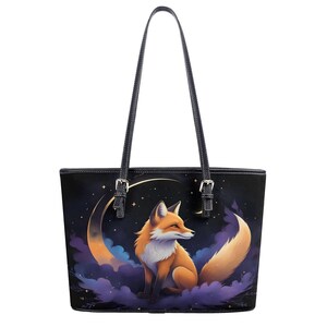 Celestal Fox Tote Bag Süße Tragetasche Vegan Kunstleder Umhängetasche Große PU-Leder Tragetaschen mit Innentaschen, Reißverschluss