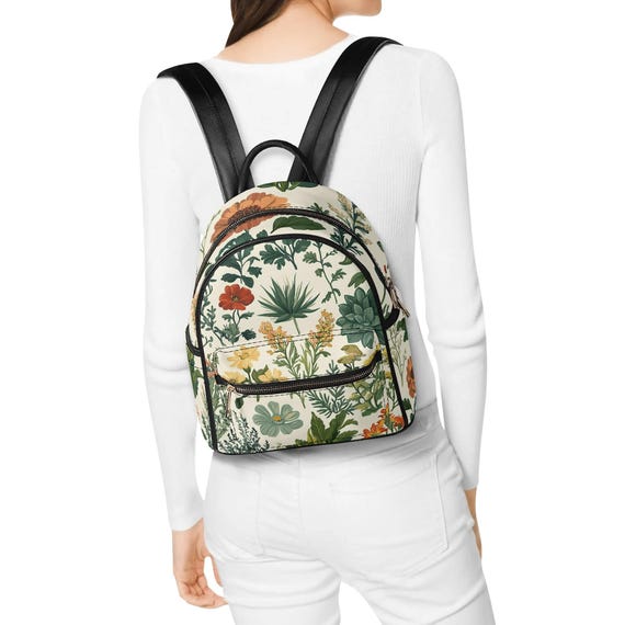 Mini PU Leather Backpack Purse Lightweight Convertible Daypack Brown Floral Amazon.com: Little Bee Mini Backpack Women main image 2