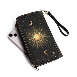 Golden Sun Moon Leder Geldbörse - Handgefertigtes Einzigartiges PU-Material - Langlebig Funktional Stilvoll - Perfektes Geschenk für SieHerren