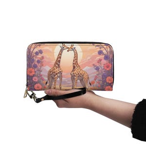 Giraffe Liebe Brieftasche Vegan Leder Niedliche Brieftasche Vegan Leder Brieftasche Zip Rund Frauen Brieftasche Niedliche Multi Pocket Einzigartige Geschenkidee
