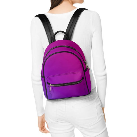 Pink Purple Vegan Leather Backpack PU Backpack Mini Backpack  display picture 1