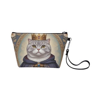 Borsa per il trucco con gatto Scottish Fold Borsa carina Borsa con cerniera in pelle vegana Borsa astuccio per matite Borsa per articoli da toeletta Borsa con ritratto di animali domestici con stampa animalier