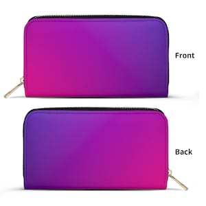 Carteira de couro PU rosa roxo elegante - acessório feminino feito à mão