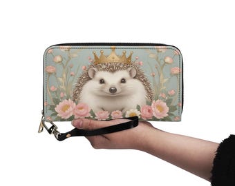 Leuke portemonnee egel veganistisch leren leuke portemonnee veganistische leren portemonnee damesportemonnee met rits rondom schattig uniek cadeau-idee met meerdere zakken