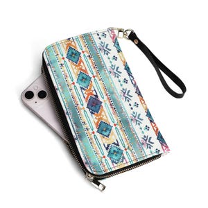 Ethische Azteken-Geldbörse aus PU-Leder - gemusterter Boho-Stil