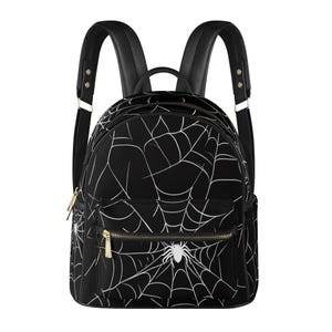 Goth Spider Web Vegan Leather Backpack PU Backpack Mini Backpack Cute Bags for Girls Women Gift Bags