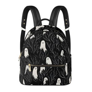 Black White Ghosts Vegan Leather Backpack PU Backpack Mini Backpack Cute Bags for Girls Women Gift Bags
