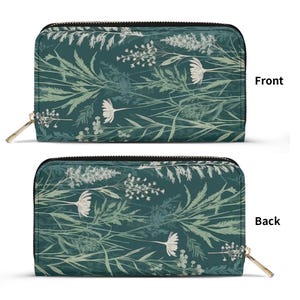 Cartera de piel sintética con diseño de flores silvestres: diseño natural y sostenible