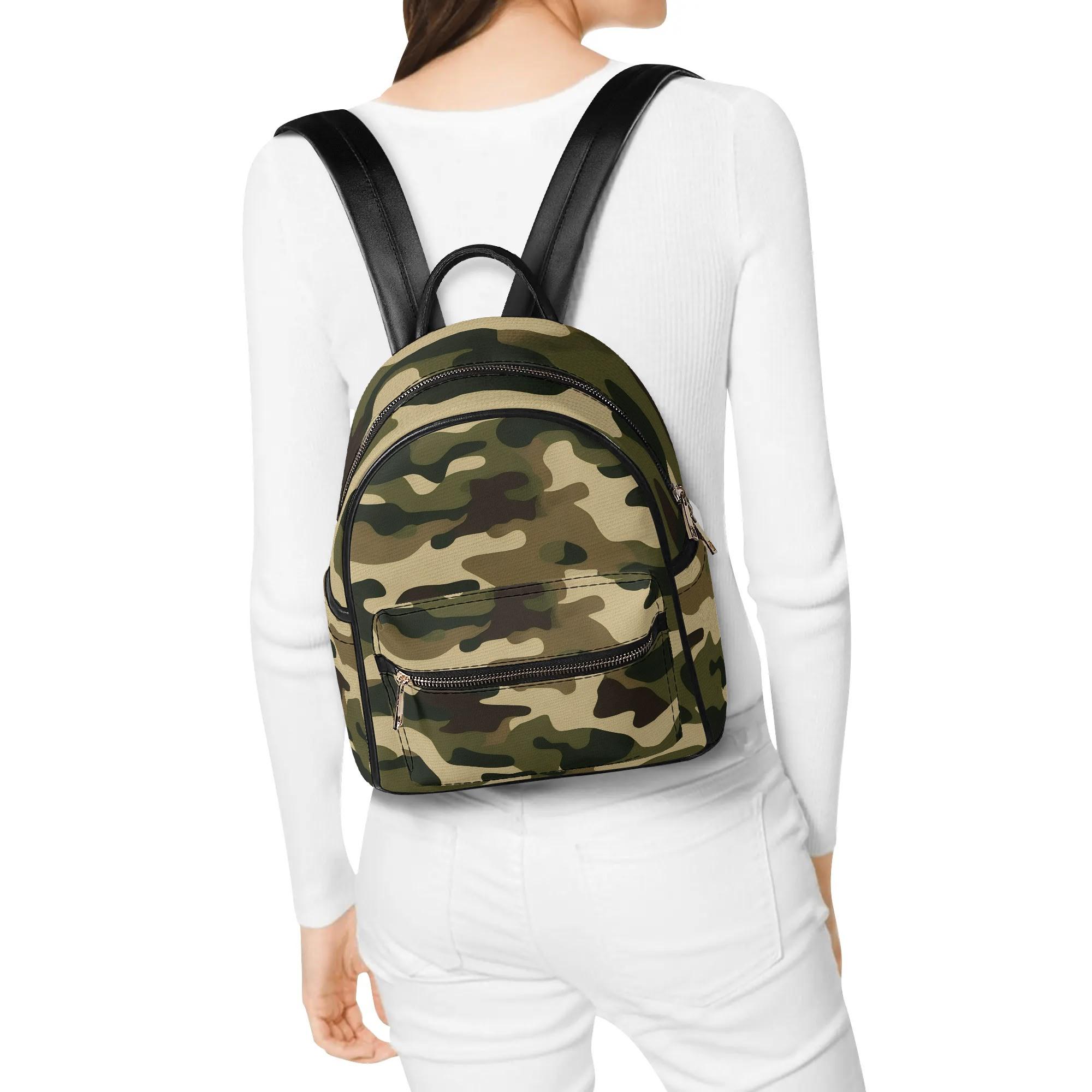 Green Camouflage Vegan Leather Backpack PU Backpack Mini 
