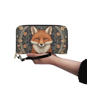 Fox Wallet Carteira de couro vegano Carteira fofa Carteira de couro vegano com zíper Carteira feminina fofa com vários bolsos Ideia de presente única