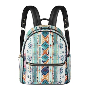 Ethic Aztec Pattern Vegan Leather Backpack PU Backpack Mini Backpack Cute Bags for Girls Women Gift Bags
