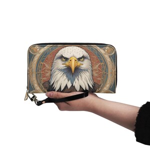 vintage portefeuille aigle en cuir végétalien joli portefeuille en cuir végétalien portefeuille avec fermeture éclair femme portefeuille mignon multi-poches idée cadeau unique