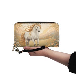 Linda Carteira de Cavalo Couro Vegano Carteira Fofa Carteira de Couro Vegano Carteira Feminina com Zíper Multibolsos Ideia Única para Presente