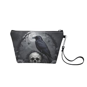 Black Goth Skull Make Up Bag Zipper Bag Cute Bag Vegan Leather Zipper Pouch Pencil Pouch Toiletry Pouch Gift for Her Bag
