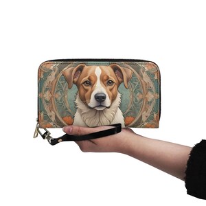 Portefeuille vintage pour chien en cuir végétalien Portefeuille mignon en cuir végétalien Portefeuille zippé pour femme Idée cadeau unique mignonne avec plusieurs poches