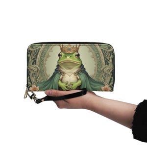 Carteira de sapo Carteira de couro vegana Carteira fofa de couro vegano Carteira com zíper Carteira feminina fofa com vários bolsos