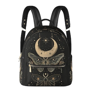 Ästhetische Motte Witchy Veganer Lederrucksack PU Rucksack Mini Rucksack Niedliche Taschen für Mädchen Frauen Geschenktaschen