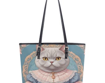 猫の頭とヒョウ柄のショルダーハンドバッグ、猫好きの財布、猫柄バッグ