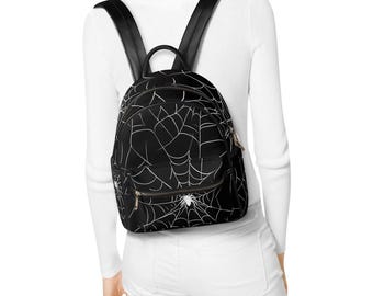Goth Spider Web Vegan Leather Backpack PU Backpack Mini  display picture 3