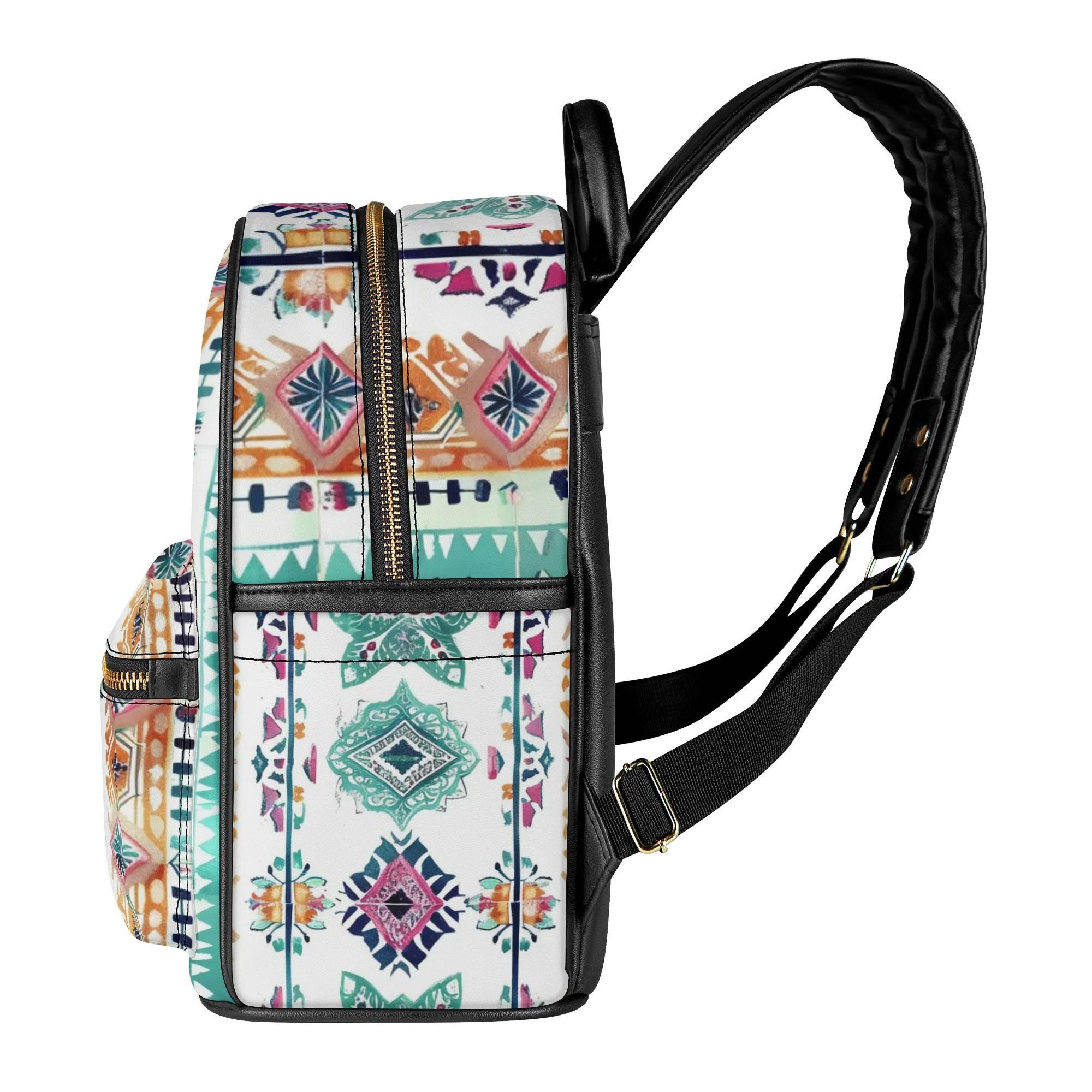Leza Chic faux leather backpack. Vegan Aztec band . NEW Aztec Print Mini Backpack - Vegan Leather Travel Bag - Etsy main image 2
