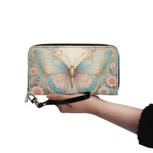 Portefeuille papillon pastel en cuir végétalien mignon portefeuille en cuir végétalien portefeuille zippé pour femme mignon multi-poches Idée cadeau unique