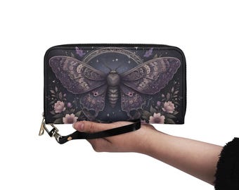 Gothic Butterfly Wallet Vegan Leather Cute Wallet Vegan Leather Wallet Zip Around Women Wallet Cute Multi Pocket Unique Gift Idea