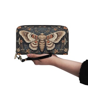 Portefeuille papillon foncé en cuir végétalien Portefeuille mignon en cuir végétalien Portefeuille avec fermeture éclair pour femme Idée cadeau unique mignonne avec plusieurs poches