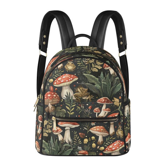Magic Mushrooms PU Leather Backpack - Etsy display picture 1