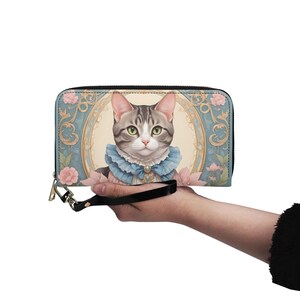 Portefeuille chat domestique à poil court en cuir végétalien Joli portefeuille en cuir végétalien Portefeuille avec fermeture éclair pour femme, mignon avec plusieurs poches, idée cadeau unique