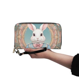 Portefeuille lapin pastel en cuir végétalien joli portefeuille en cuir végétalien portefeuille zippé pour femme mignon multi-poches Idée cadeau unique
