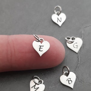 A to Z Sterling Silver Initial Charm, Small Letter Charm, Tiny Heart Shape Pendant with Initial, Alphabet Letter Charms, Silver heart charms