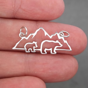 Sterling Silver Mama Bear charm with 1 cub, Family of Bear Connector Charm, 2 to 4 bear  pendant link for Jewelry making supply double sided