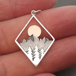 Sterling Silver Mountain Charm Diamond Frame, Mountain Pendant Jewelry Supplies for Necklace Keychain Zipper Pulls and more