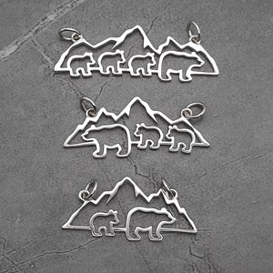 Sterling Silver Mama and baby bear charms, Family of Bear Connector Charm, 2 to 4 bear  pendant link for Jewelry making supply double sided