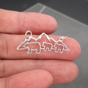 Sterling Silver Mama Bear charm with 2 cubs, Family of Bear Connector 2 to 4 bear  pendant link for Jewelry making supply double sided