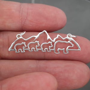 Sterling Silver Mama Bear charm with 3 cubs, Family of Bear Connector 2 to 4 bear  pendant link for Jewelry making supply double sided