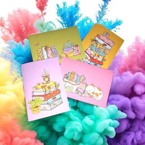 Confezione da 4 biglietti a tema libro per tutte le occasioni