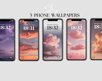 Pastel Sky iPhone Wallpapers | Cloud Aesthetic Phone Backgrounds | Pink Sunset Wallpaper Set (5 Digital Downloads)