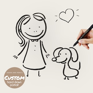 CUSTOM funny HANDMADE family portrait drawing couple Cartoon cute sketch doodles Customize Mom Dad Kids pet dog cat (DIGITAL picture)
