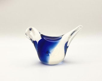 Vintage Murano Glas Briefbeschwerer, Glasvogel in cobolt und klar, Italien 1960er -1970er Jahre.