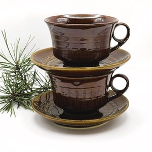 Vintage Japanese Ceramic Teacups - Set of 2 (1970s) - Brown Ceramic with Glazed Finish