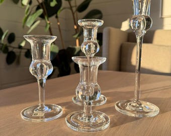 Set di 4 portacandele vintage in cristallo Hadeland – Bankett di Willy Johansson – Cristallo al piombo norvegese – Stile moderno di metà secolo