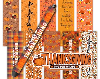 Thanksgiving PNG Pen Wrap Bundle, Autumn Harvest Sublimation Design