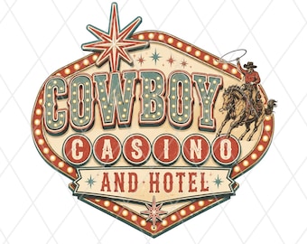 Cowboy Casino Retro-stijl grafisch, vintage western-reclamebordsublimatie Las Vegas