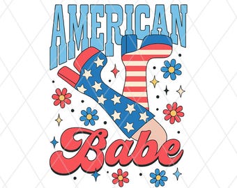 American Babe Patriotic Go Go Boots PNG, Retro USA Fourth of July Sublimation Design