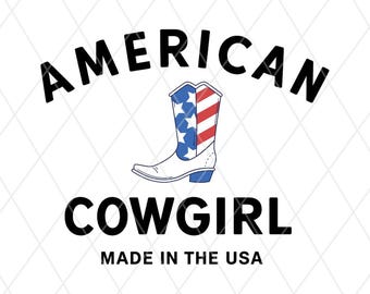 American Cowgirl Made in the USA PNG, Patriotic Western Boot Sublimation Design
